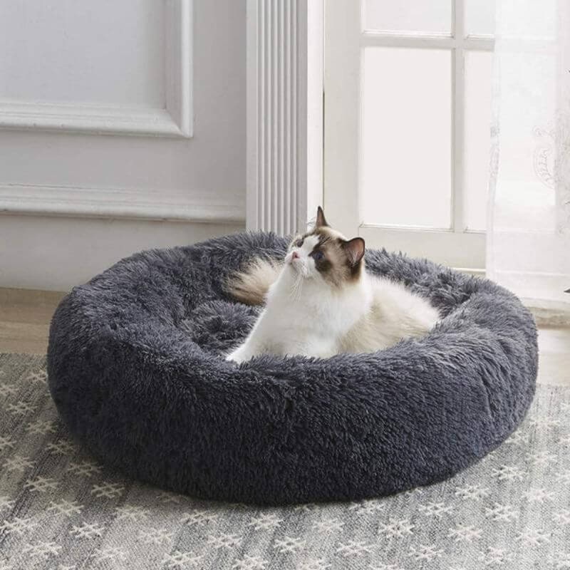 Anxiety Relieving Cat Bed Soft Plush Round Pet Bed Comfort - Image 2