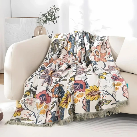 Rustic Floral Cotton Blanket Cozy Home Decor and Comfort - Image 10